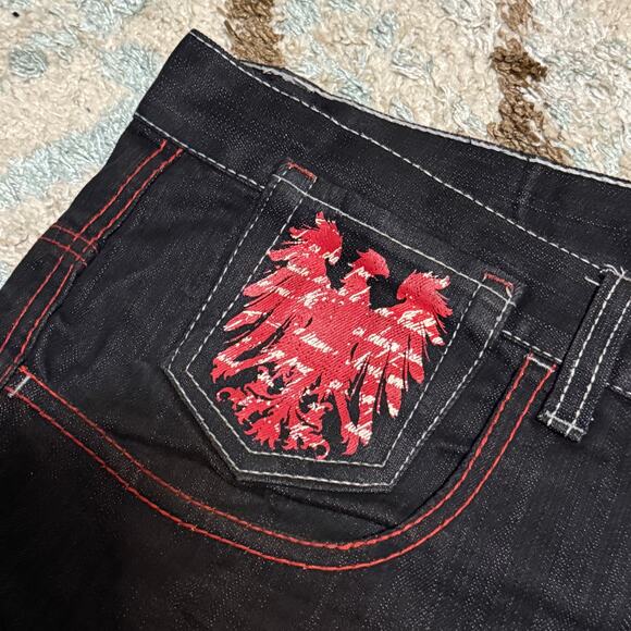 Attitude Gold Baggy Wide Leg Eagle Embroidered Jeans Size 48x33 Y2K - Picture 6 of 10